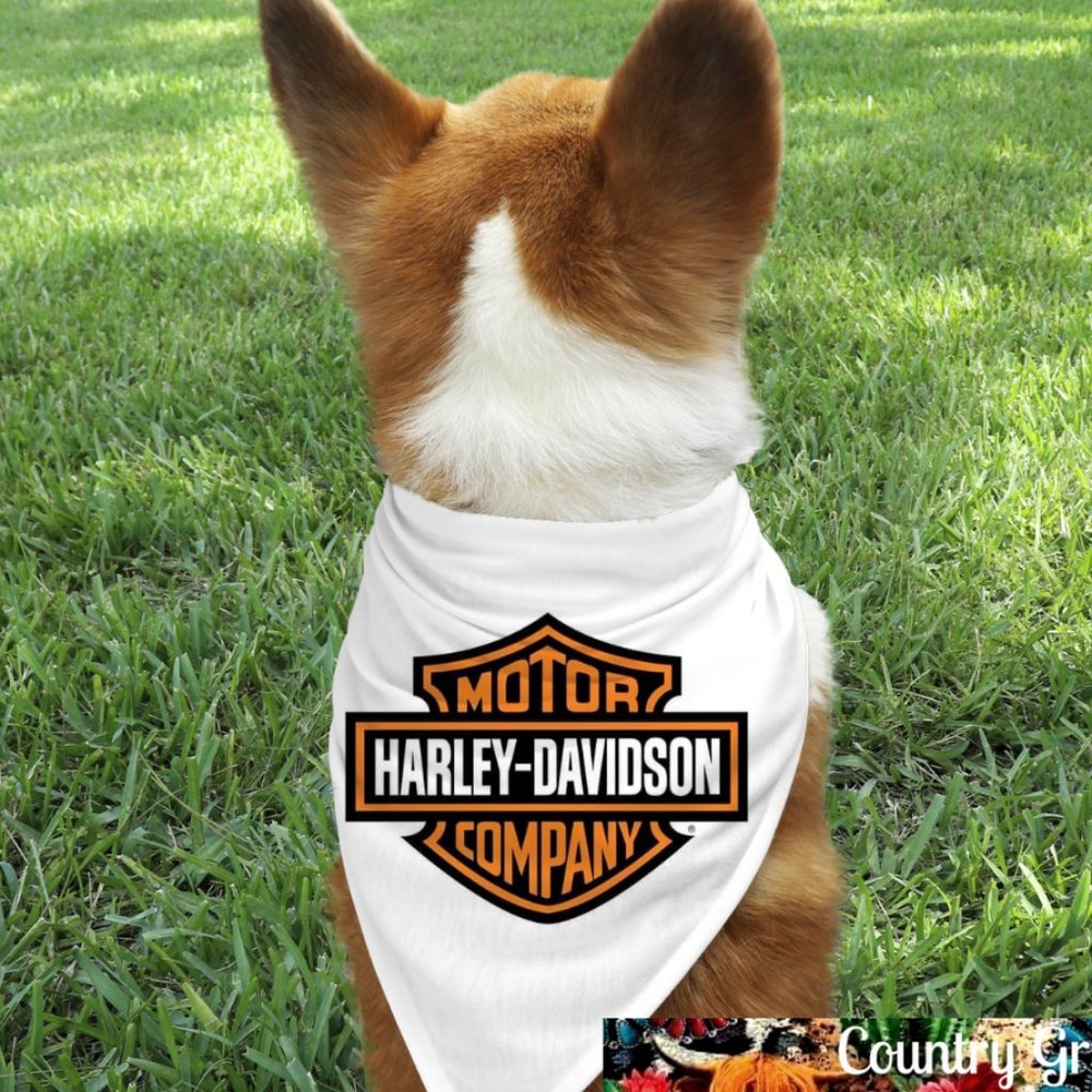 Harley Davidson White Custom Handmade Pet Bandana